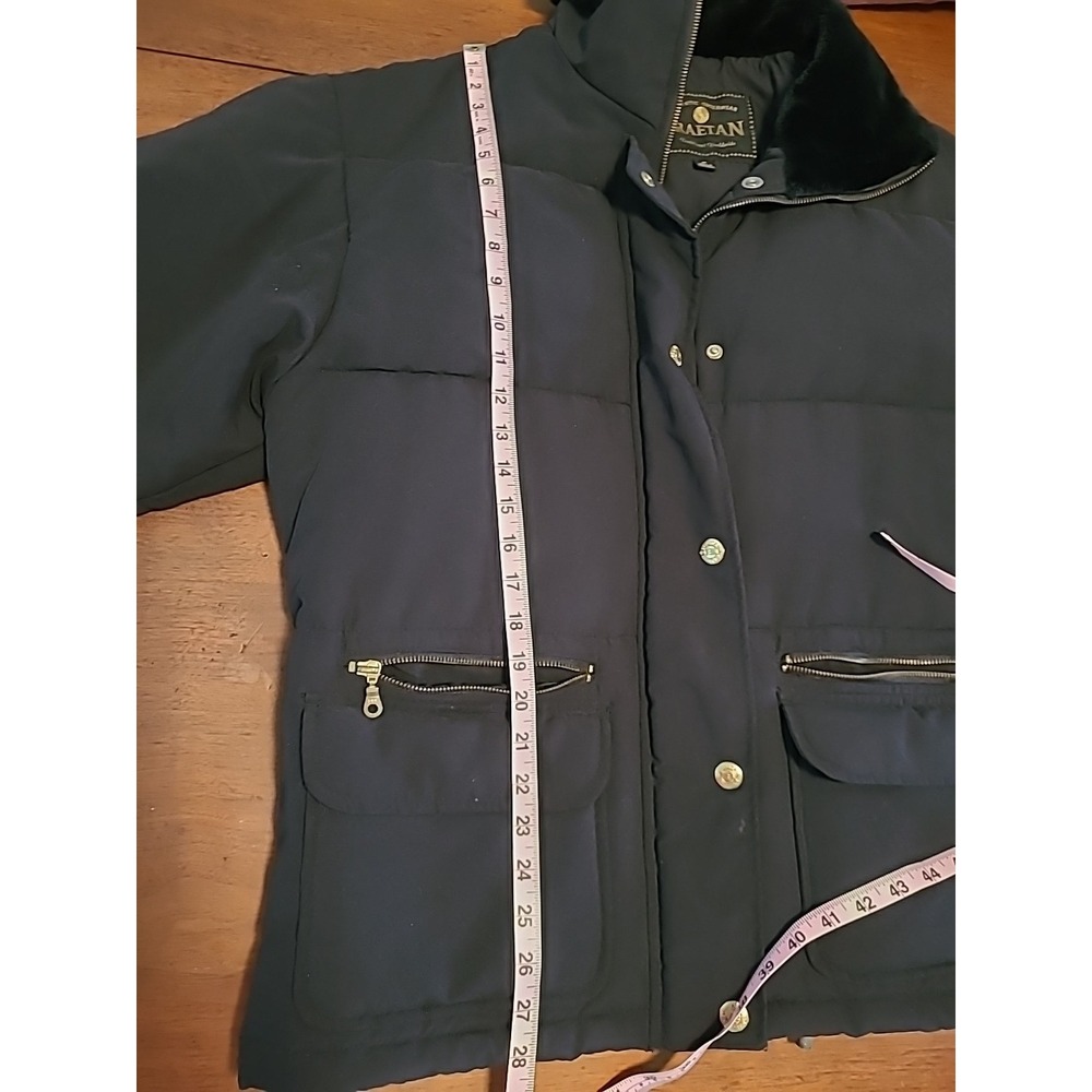 Vintage Braetan Black Faux Fur Trim Zip‎ Up Buttons Jacket Coat Womens Med - Picture 12 of 13